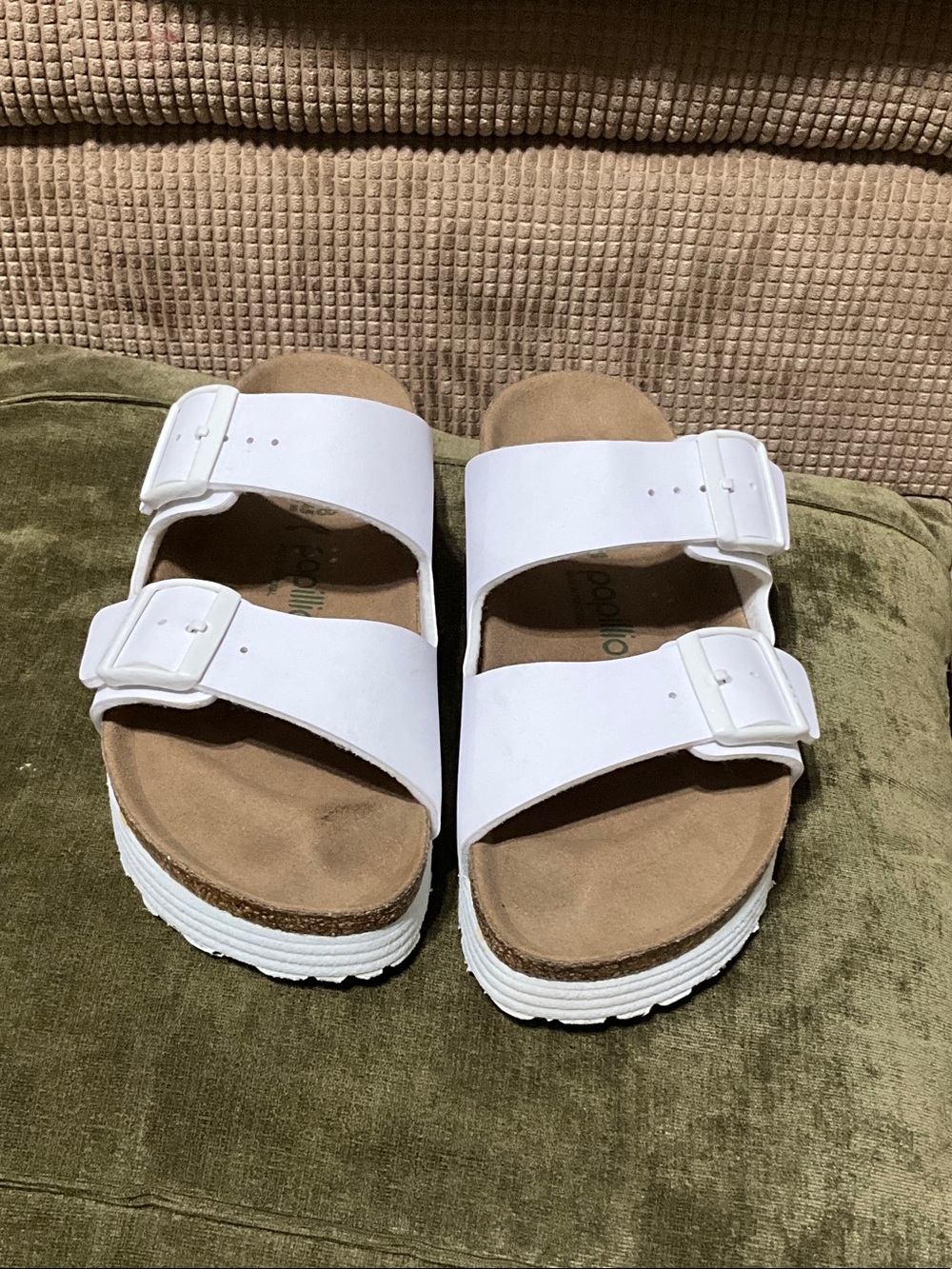 Papillio White Double-Buckle Platform Slide Sandals - Picture 2 of 12